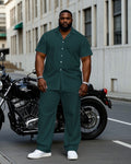Big & Tall Green Business Casual T-Shirt Pants Set for big men view 1