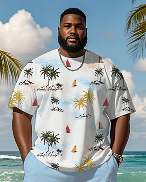 Big & Tall Blue Hawaiian Graphic T-Shirt Shorts Set for big men view 2