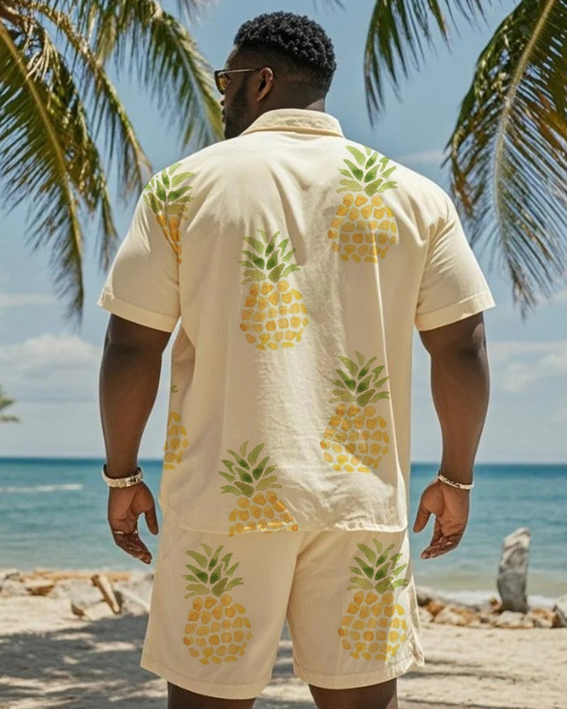 Big & Tall Yellow Hawaiian Graphic T-Shirt Shorts Set for big men view 4