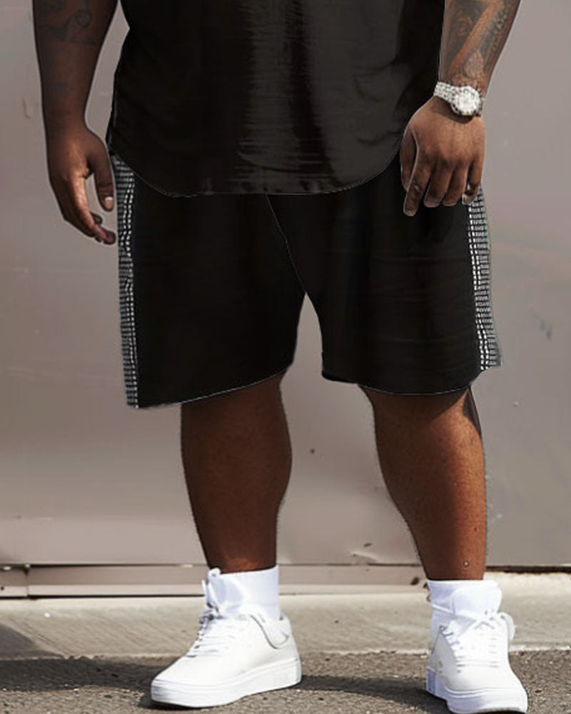Big & Tall Plaid Patchwork T-Shirt Shorts Set for big men view 4