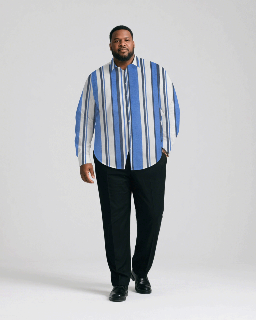 Big & Tall Blue Striped Graphic T-Shirt Pants Set for big men view 1