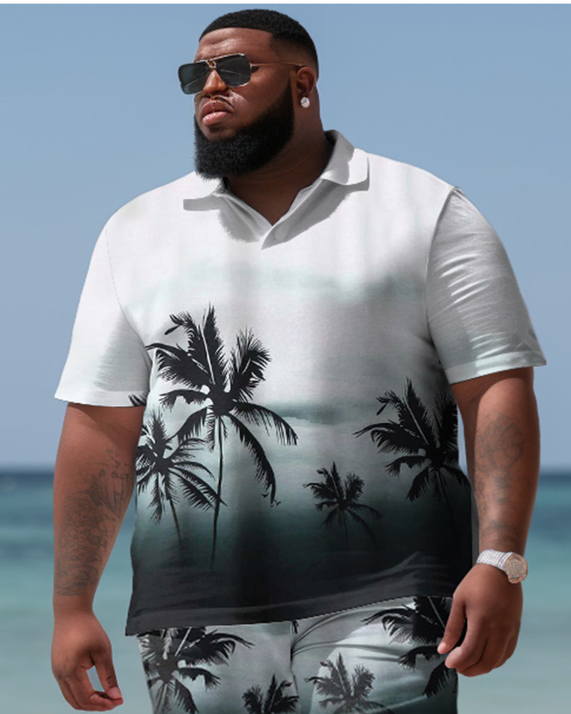 Big & Tall Hawaiian Colorblock T-Shirt Shorts Set for big men view 3
