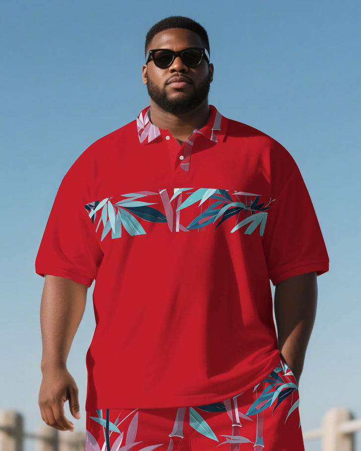 Big & Tall Hawaiian Polo Shorts Set for big men view 2