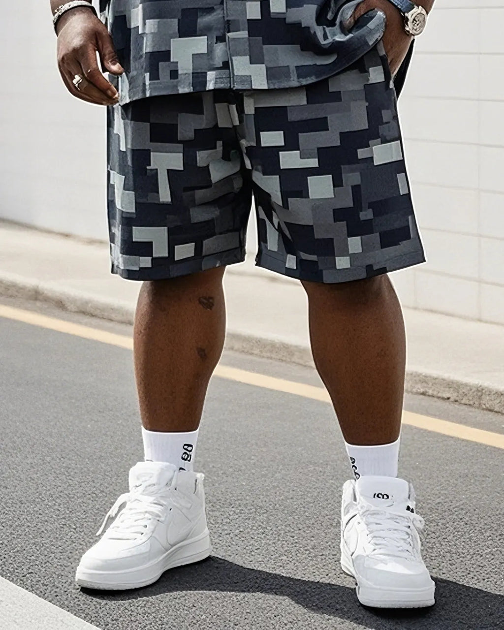 Big & Tall Camouflage T-Shirt Shorts Set for big men view 3