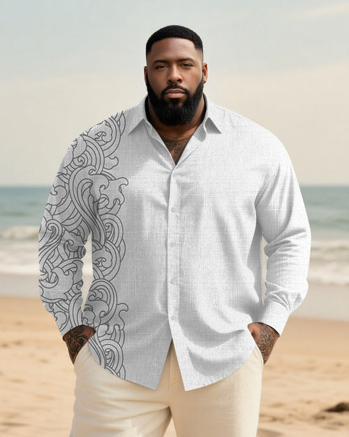Big & Tall Graphic Patchwork Long Sleeve Shirt for big men view 1