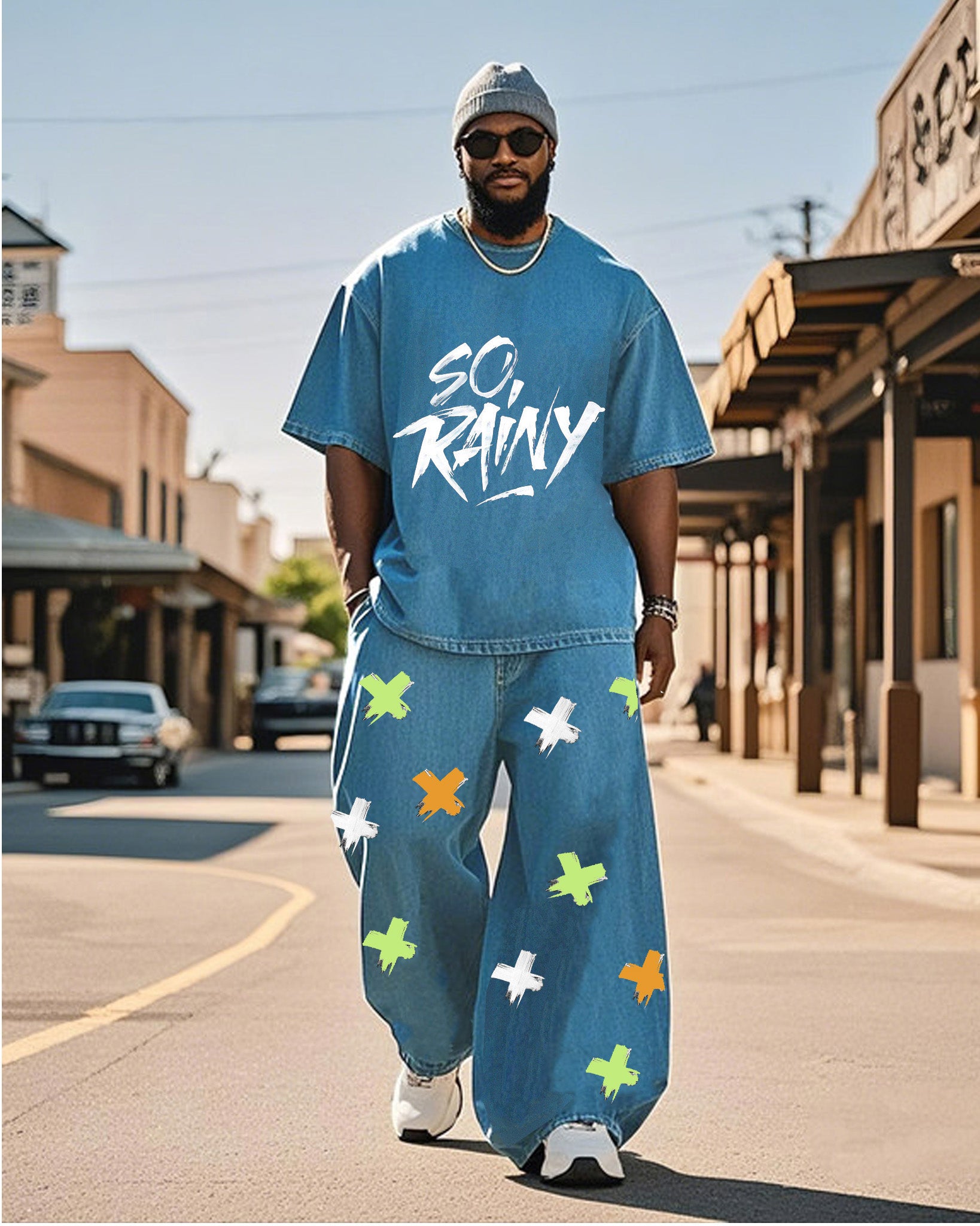 Big & Tall Denim Graphic Two-piece Set for big men view 1