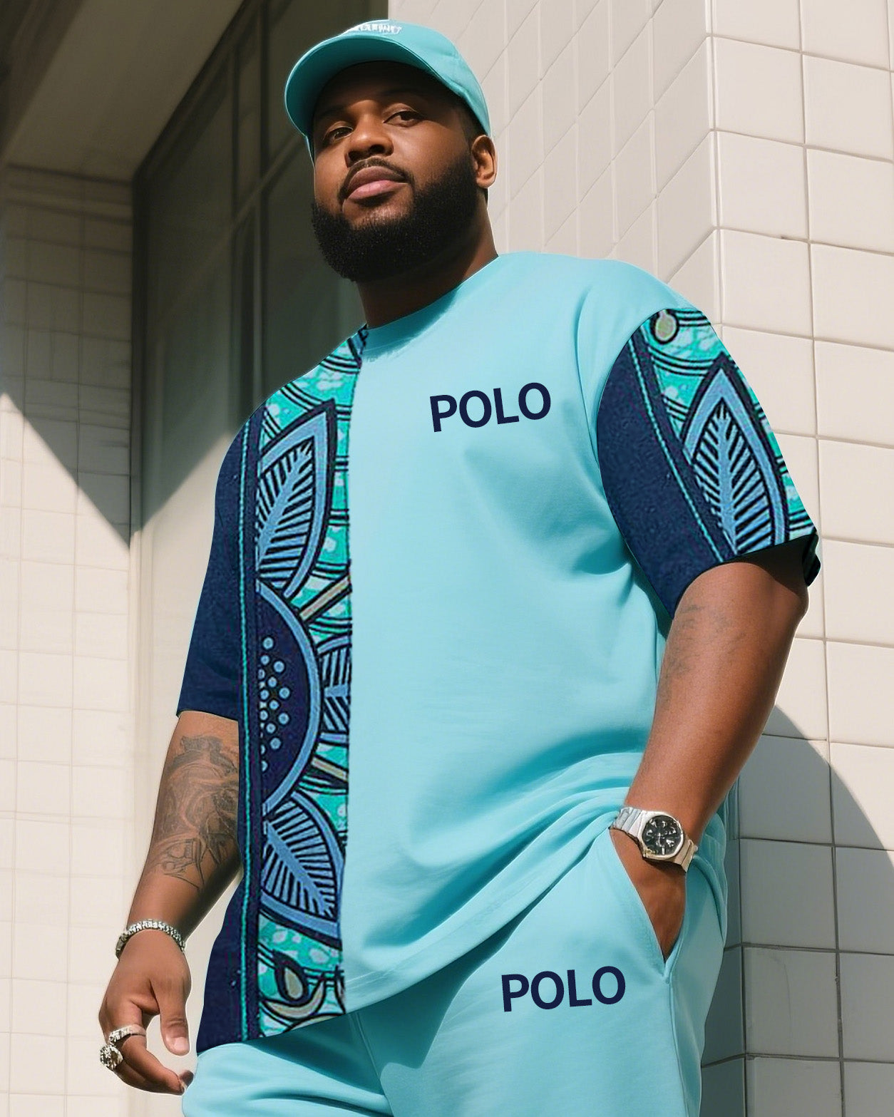 Big & Tall Patchwork Two-piece Set for big men view 2