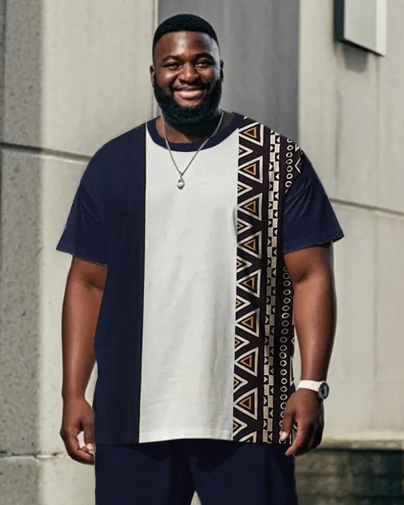 Big & Tall Blue Colorblock T-Shirt Pants Set for big men view 2