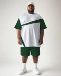 Big & Tall Green Geometric Graphic T-Shirt Shorts Set for big men view 1