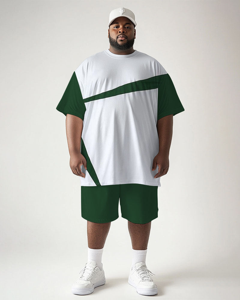 Big & Tall Green Geometric Graphic T-Shirt Shorts Set for big men view 1