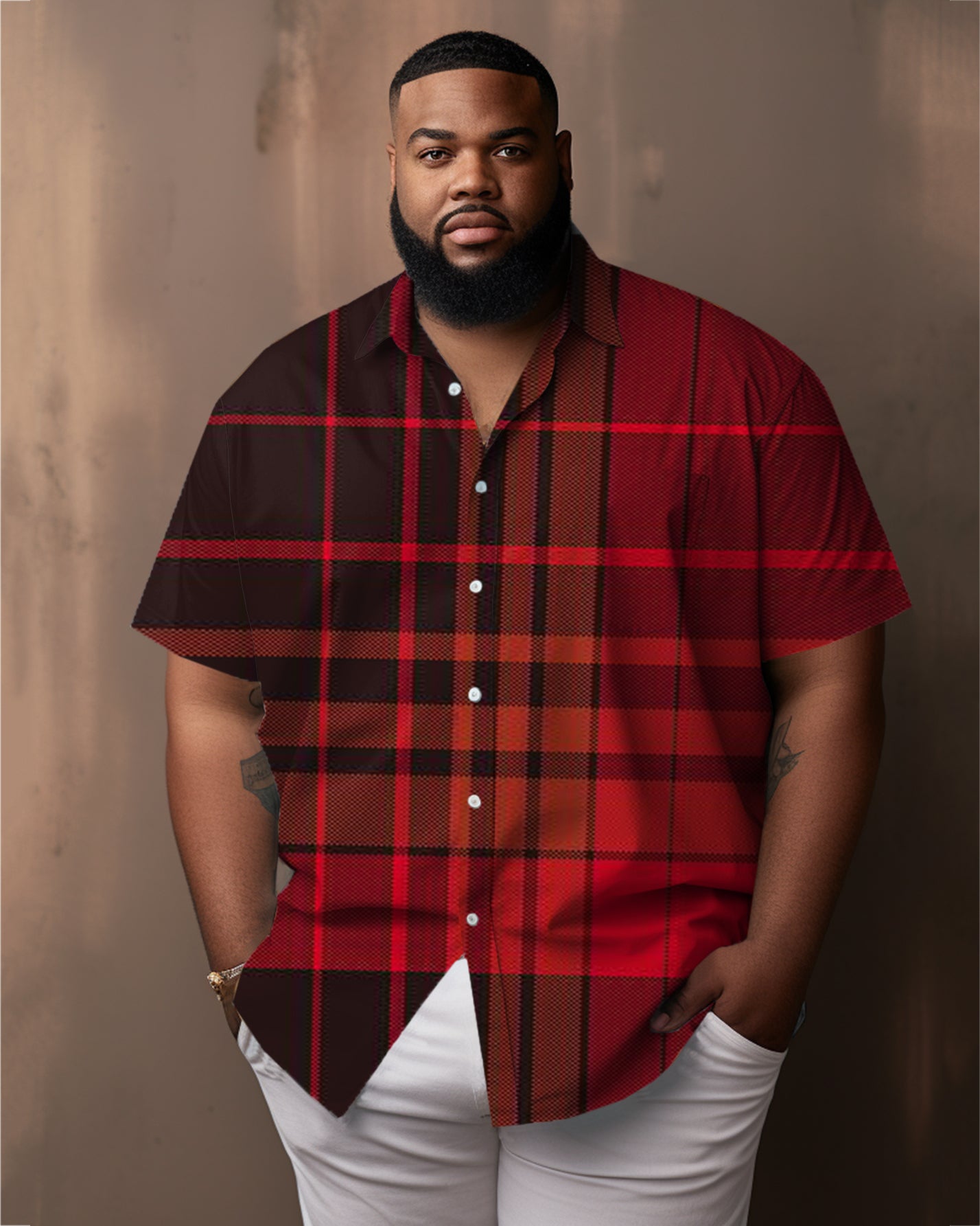 Big & Tall Red Striped Short Sleeve Shirt for big men