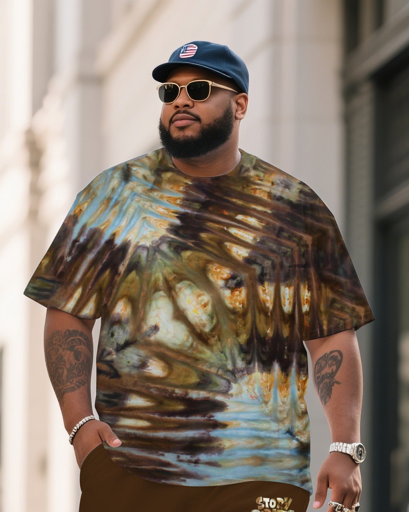 Big & Tall Colorblock Gradient T-Shirt Shorts Set for big men view 1