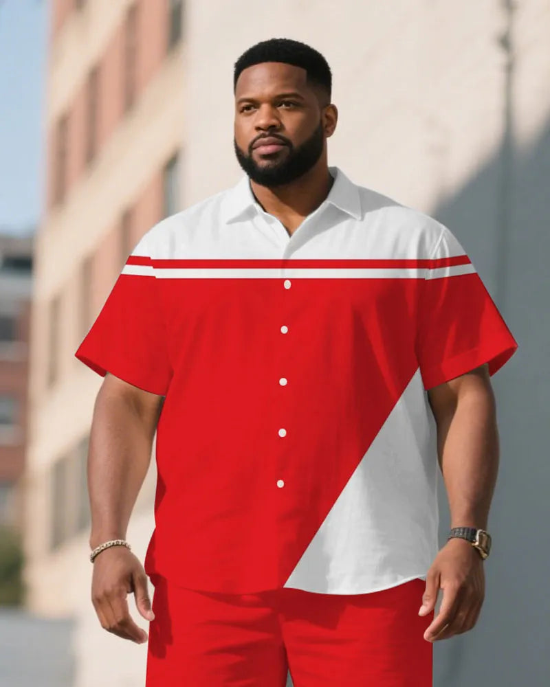 Big & Tall White Red Hawaiian T-Shirt Shorts Set for big men view 2