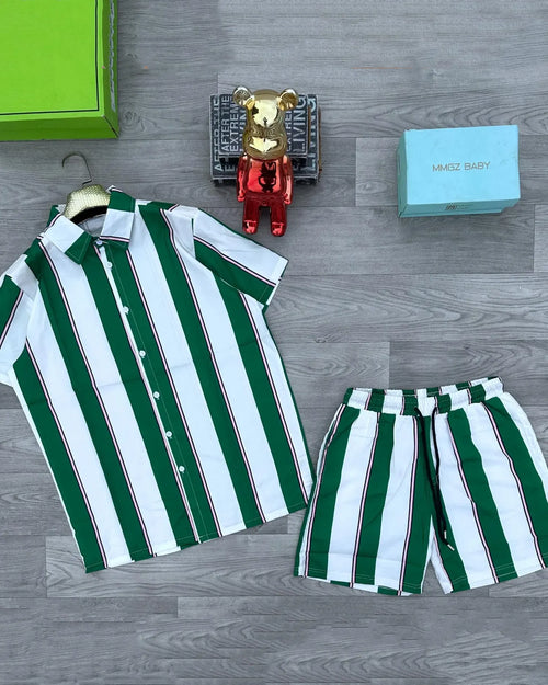 Big & Tall Striped T-Shirt Shorts Set for big men view 2