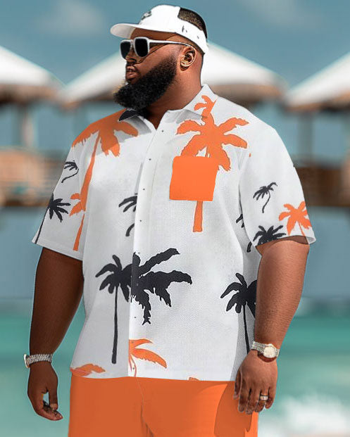 Big & Tall Hawaiian Graphic T-Shirt Shorts Set for big men view 3