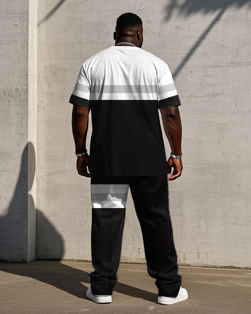 Big & Tall Black White Streetwear T-Shirt Pants Set for big men view 4
