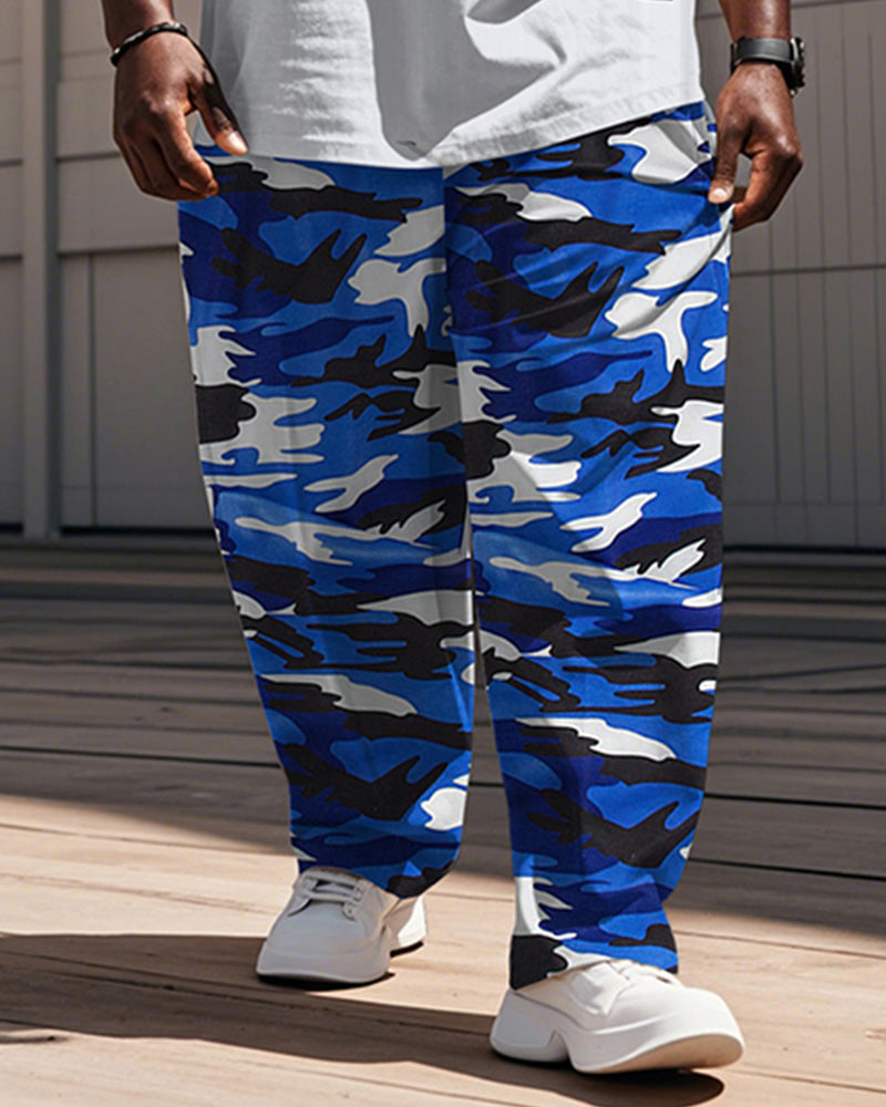 Big & Tall Blue Graphic Camouflage Vest Pants Set for big men view 3