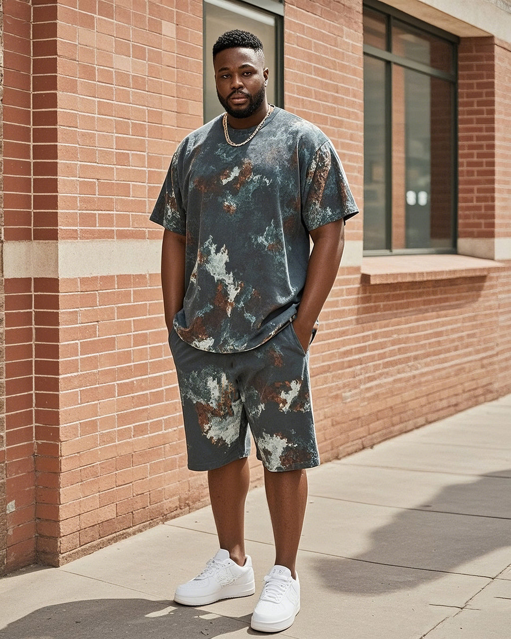Big & Tall Geometric Graphic T-Shirt Shorts Set for big men view 1
