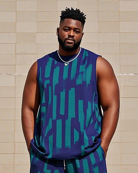 Big & Tall Striped Streetwear Vest Pants Set for big men view 2
