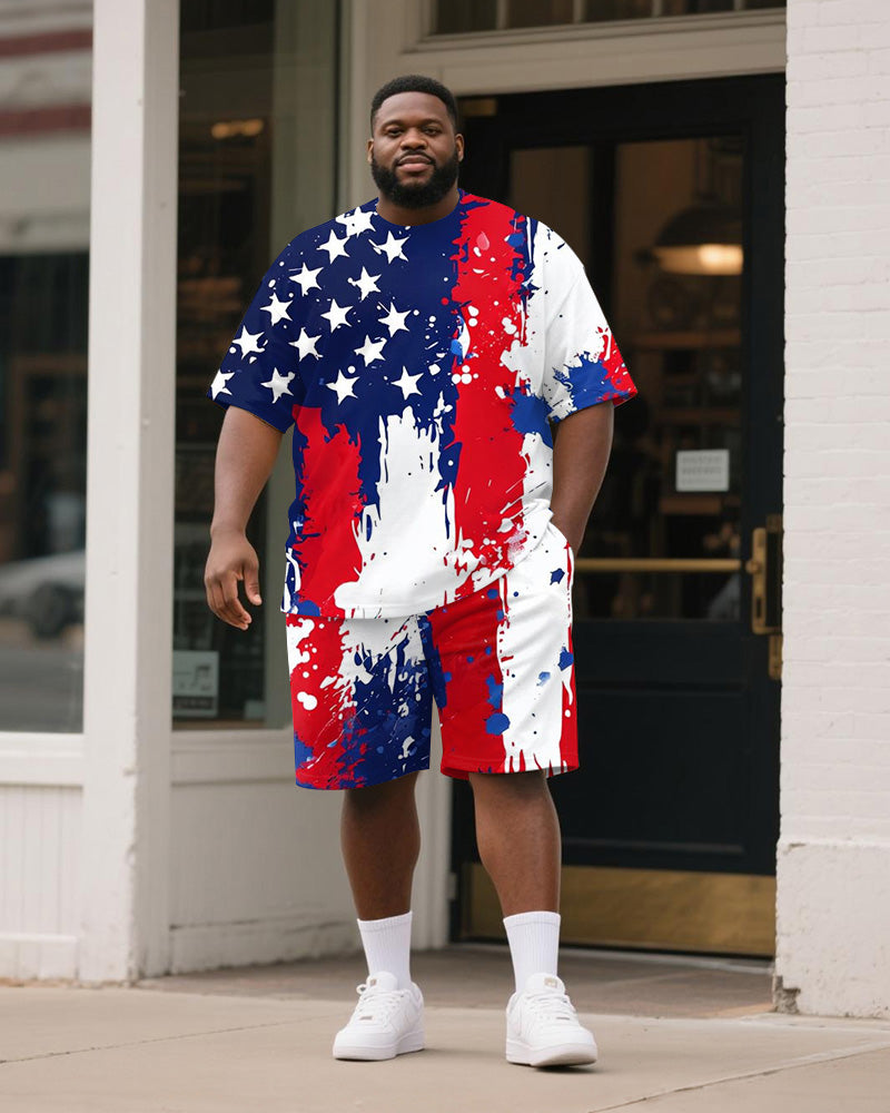 Big & Tall Striped Graphic T-Shirt Shorts Set for big men view 1