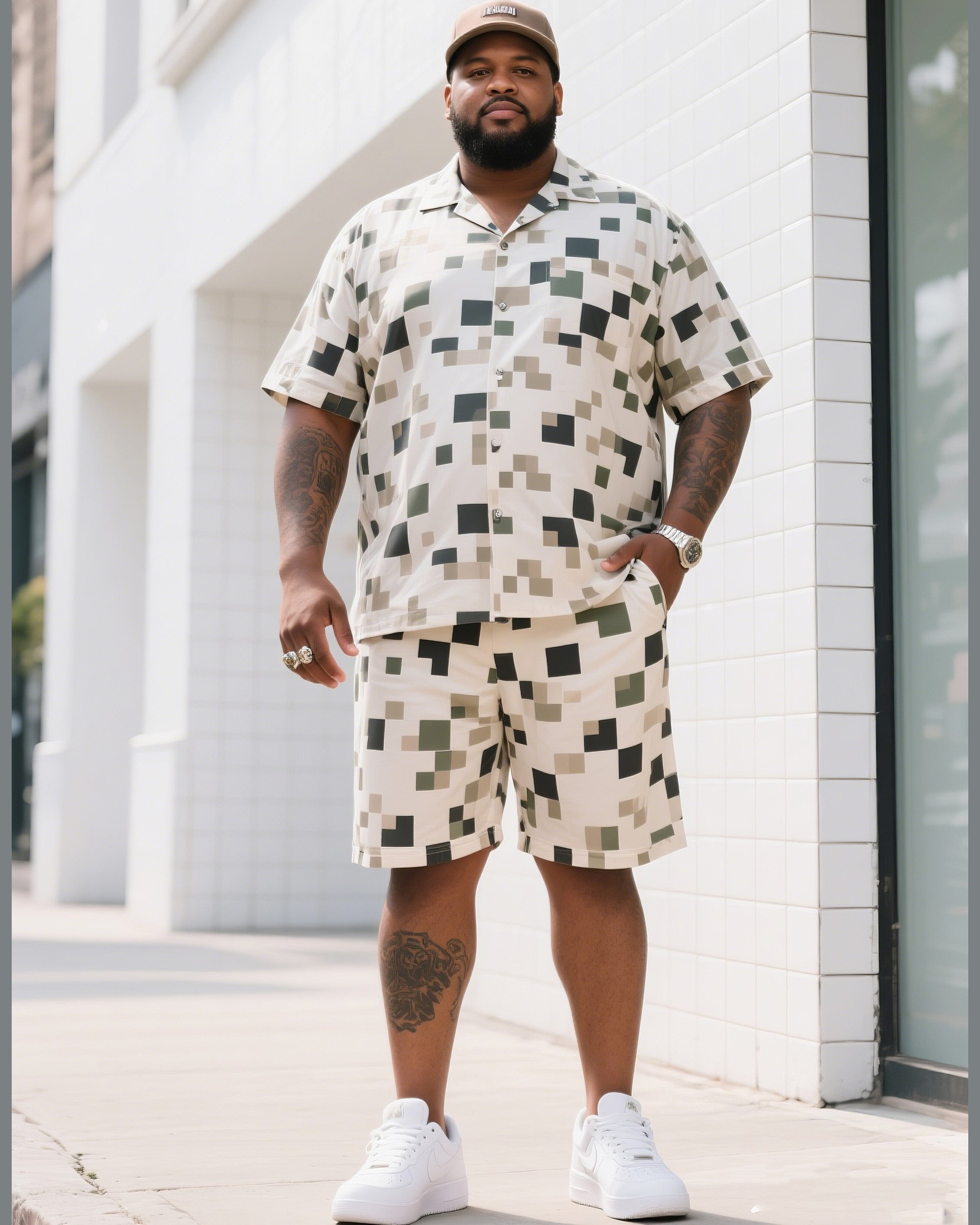 Big & Tall Camouflage T-Shirt Shorts Set for big men view 1