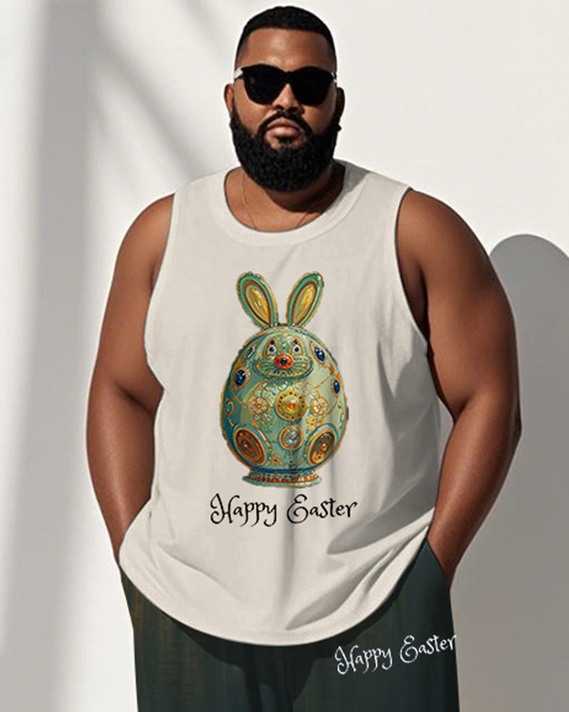 Big & Tall Green Graphic Vest Pants Set for big men view 2