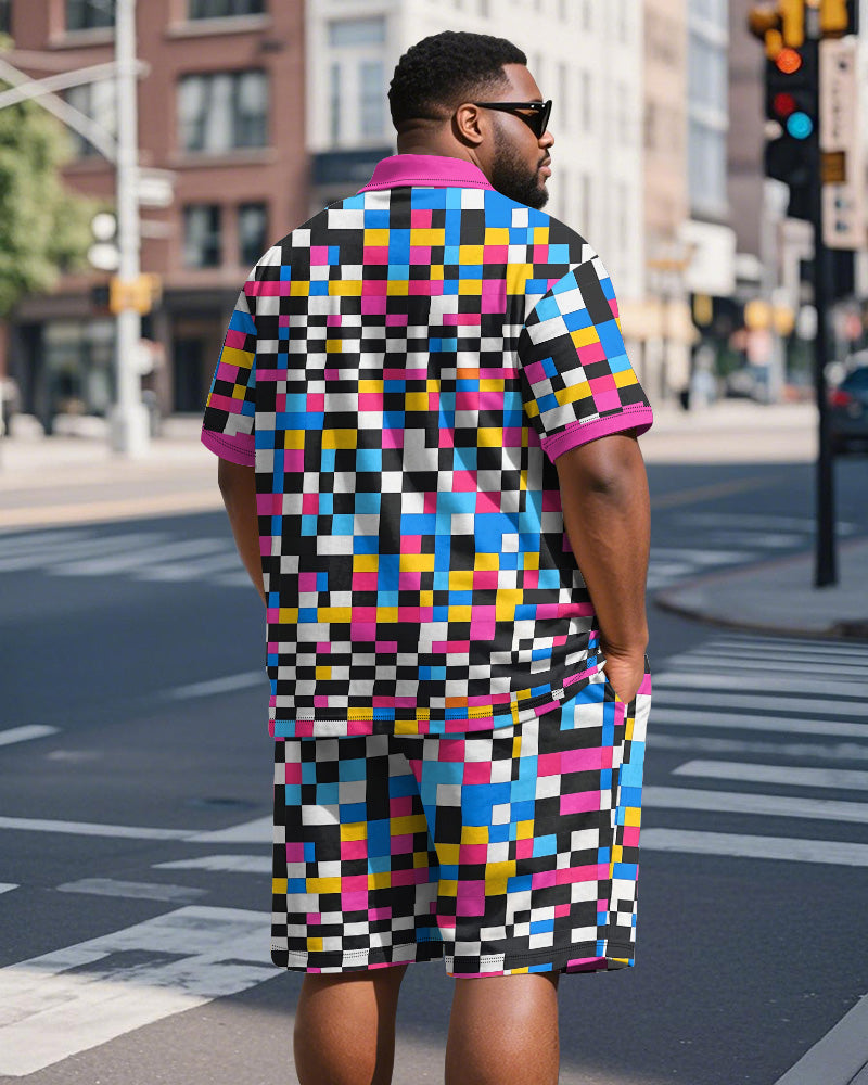 Big & Tall Colorblock Polo Shorts Set for big men view 5