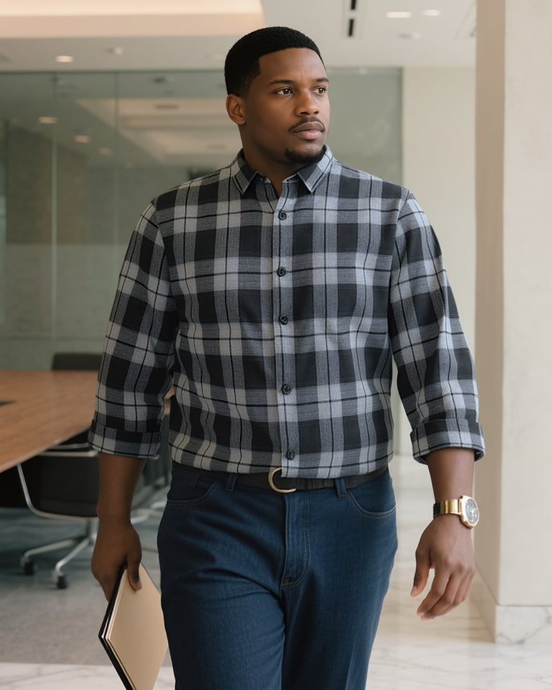 Big & Tall Black Plaid Jeans for big men view 6