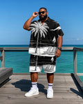 Big & Tall Hawaiian Geometric T-Shirt Shorts Set for big men view 1