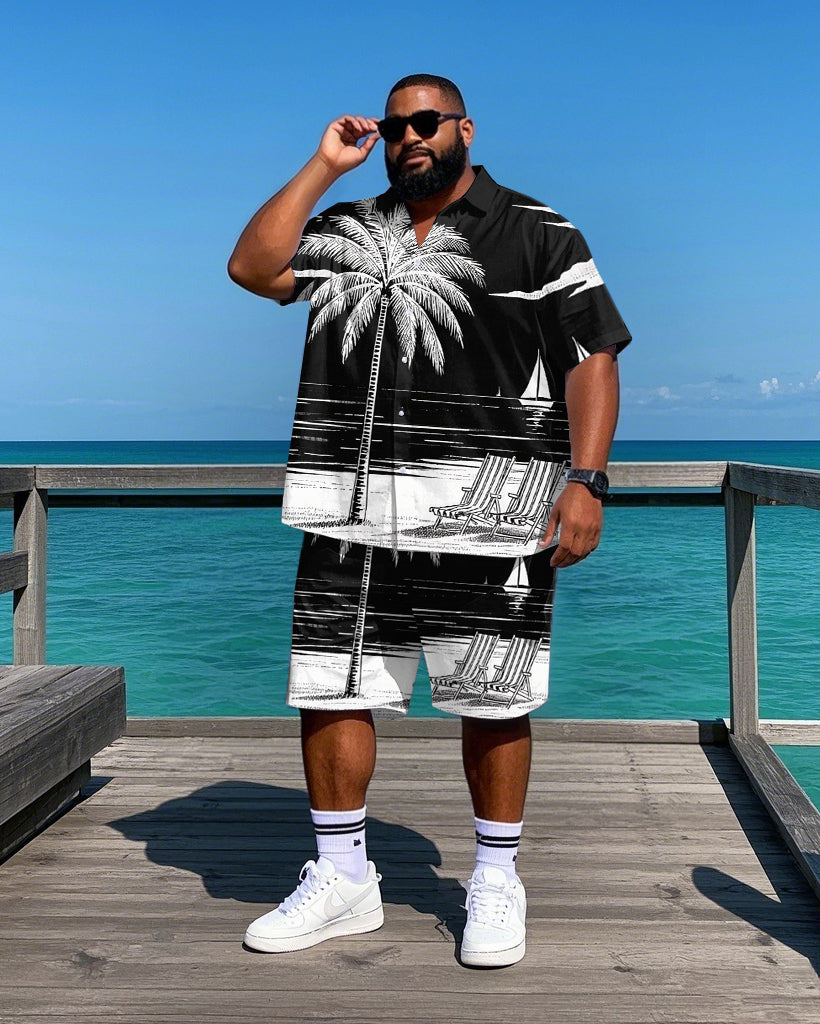 Big & Tall Hawaiian Geometric T-Shirt Shorts Set for big men view 1