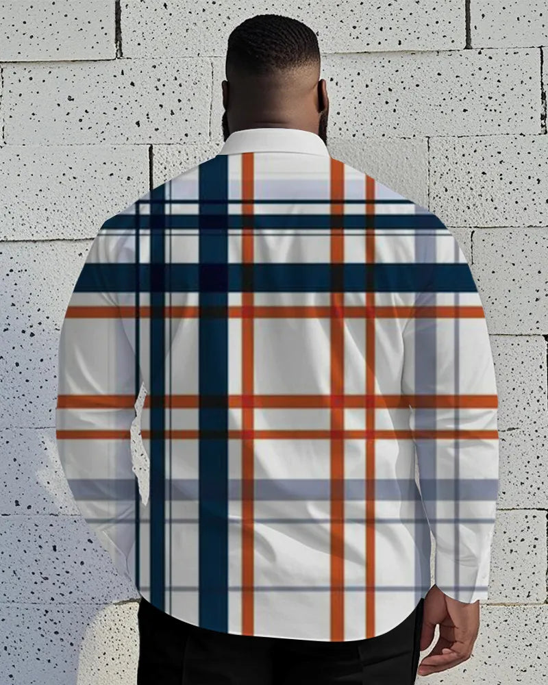 Big & Tall Blue Geometric Graphic Long Sleeve Shirt for big men view 2