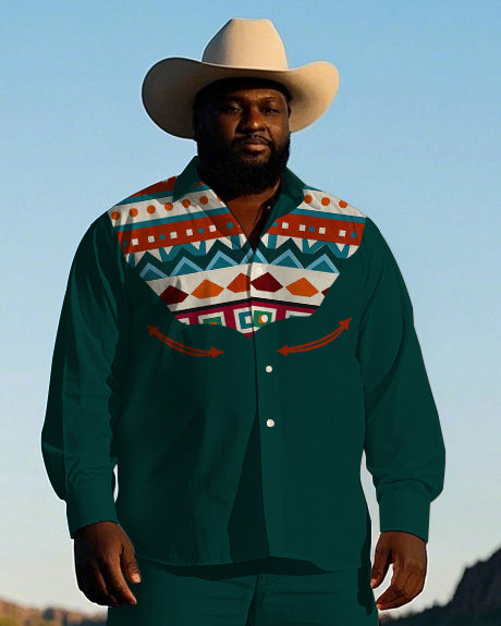 Big & Tall Western Geometric T-Shirt Pants Set for big men view 2