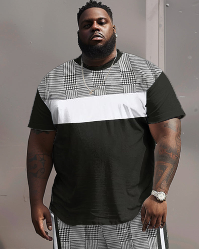 Big & Tall Black White Colorblock T-Shirt Shorts Set for big men view 3