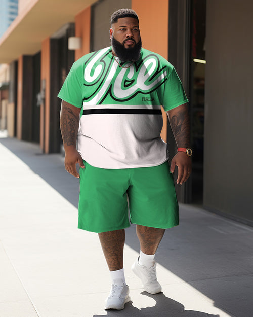 Big & Tall Green Colorblock T-Shirt Shorts Set for big men view 1