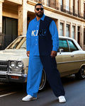 Big & Tall Black Blue Colorblock T-Shirt Pants Set for big men view 1