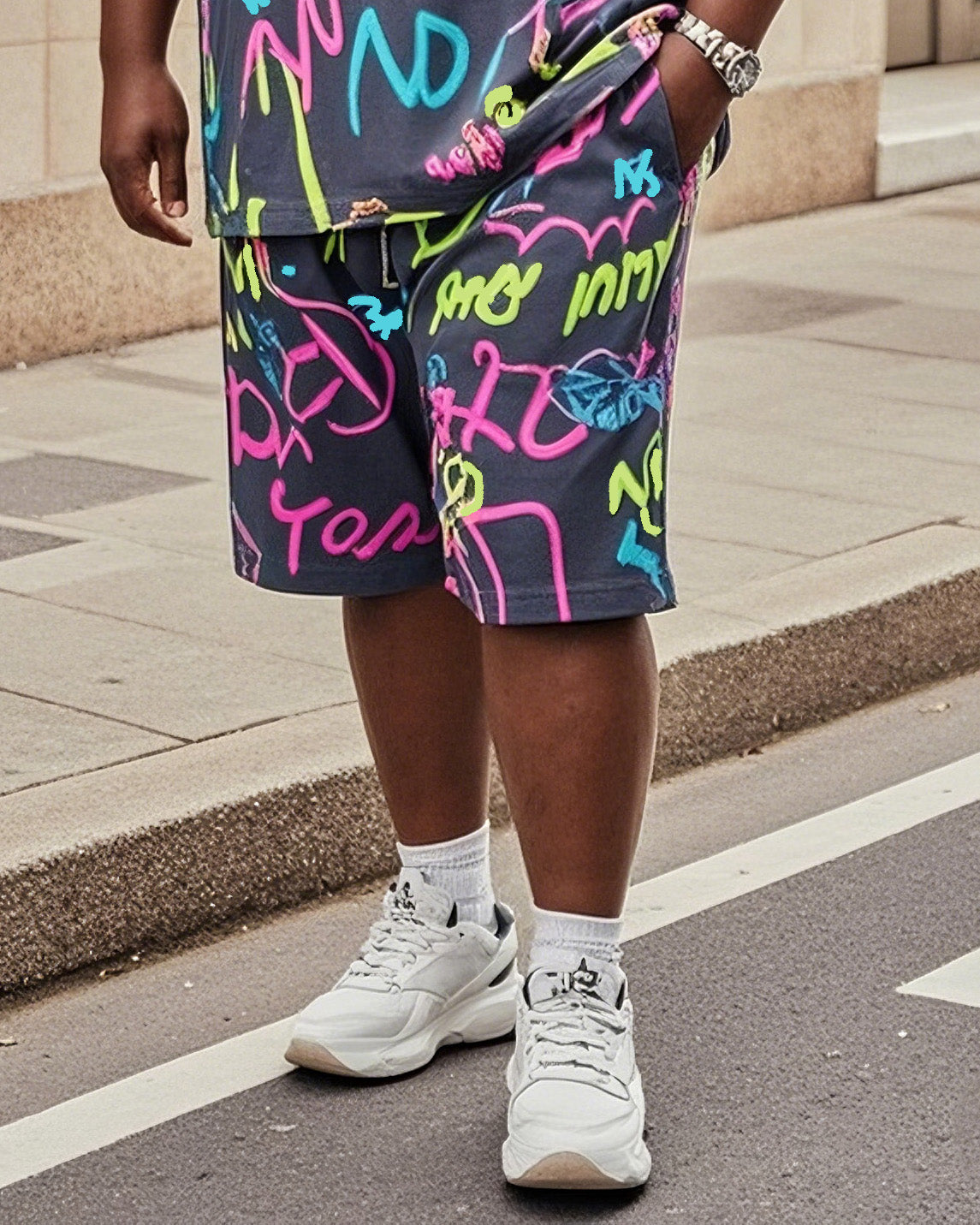 Big & Tall Graphic Graffiti T-Shirt Shorts Set for big men view 3