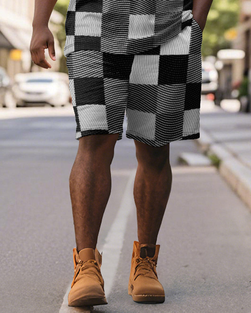 Big & Tall Black Graphic Polo Shorts Set for big men view 4