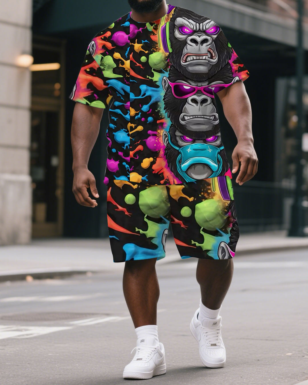 Big & Tall Colorblock Graphic T-Shirt Shorts Set for big men view 1