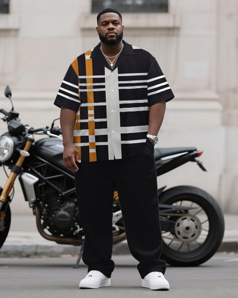 Big & Tall Black White Striped T-Shirt Pants Set for big men view 1