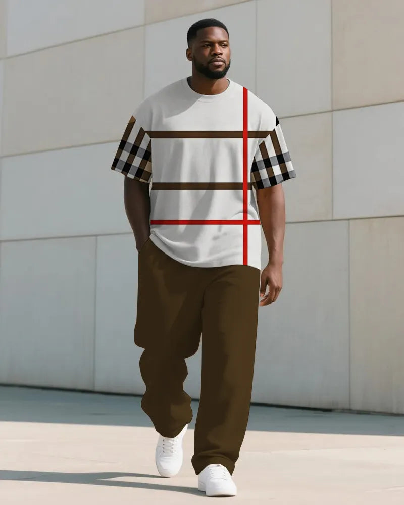 Big & Tall Colorblock Striped T-Shirt Pants Set for big men view 2