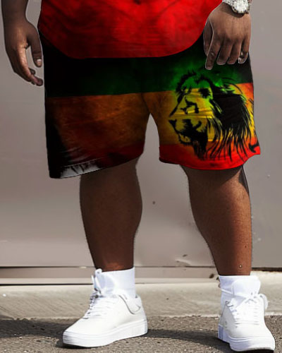 Big & Tall Red Green Streetwear Two-piece Set for big men view 4