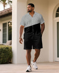 Big & Tall Black Gray Patchwork T-Shirt Shorts Set for big men view 1