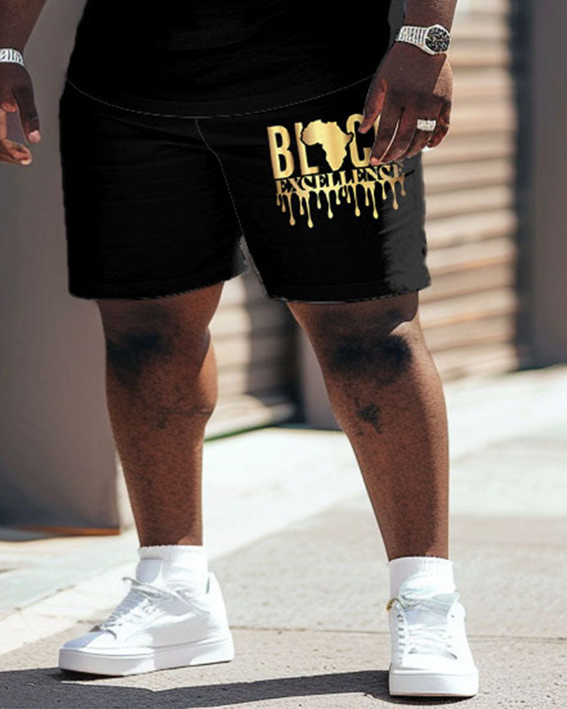 Big & Tall Black Juneteenth T-Shirt Shorts Set for big men view 10