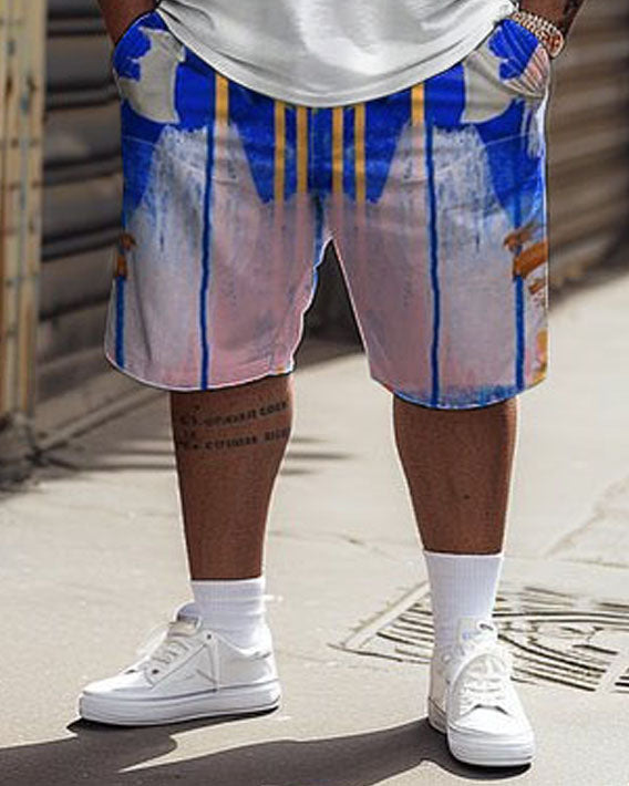 Big & Tall Geometric Graphic T-Shirt Shorts Set for big men view 3