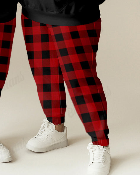 Big & Tall Plaid Graphic Hoodie Sweatpants Set for big men view 4