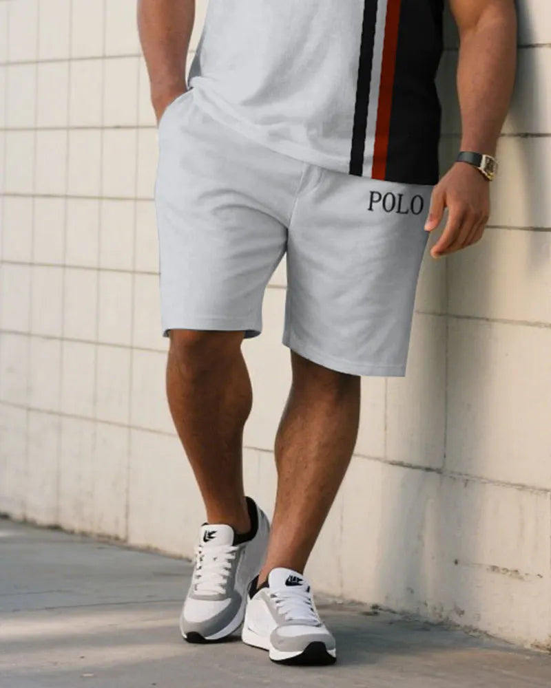 Big & Tall Black Red Colorblock T-Shirt Shorts Set for big men view 3