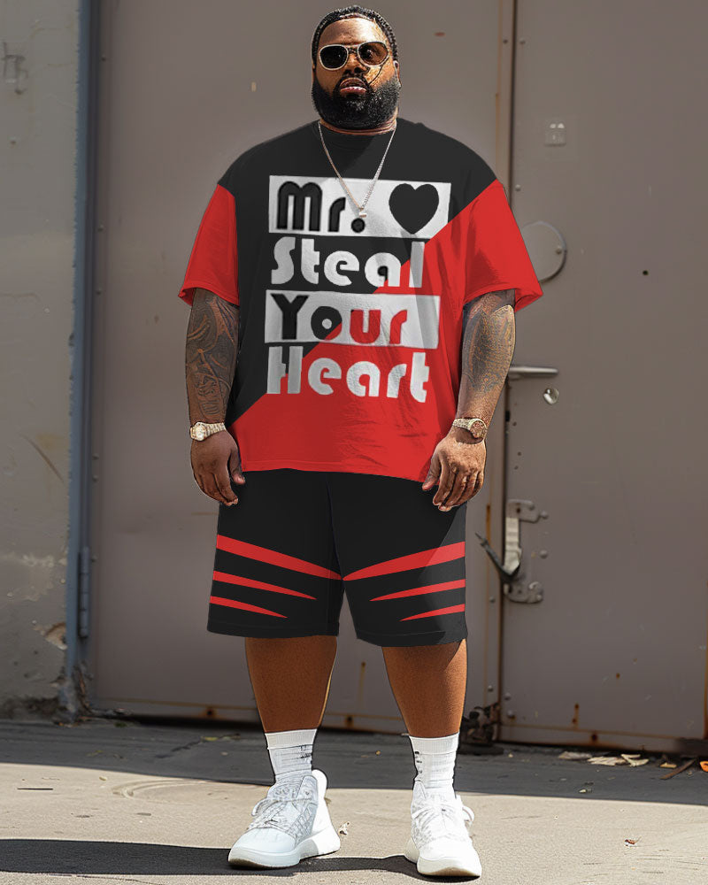 Big & Tall Colorblock Graphic T-Shirt Shorts Set for big men view 2