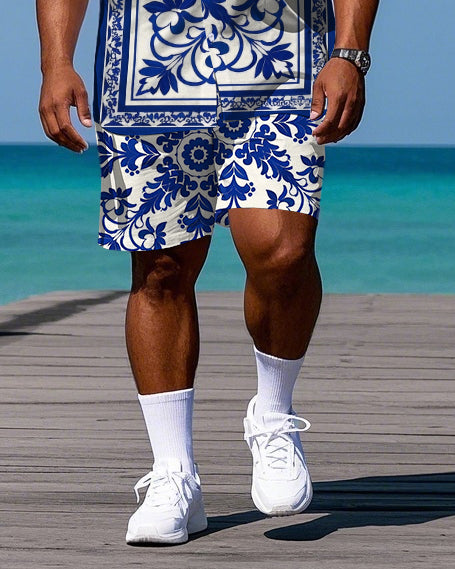Big & Tall Floral T-Shirt Shorts Set for big men view 3