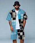 Big & Tall Colorblock Plaid T-Shirt Shorts Set for big men view 1