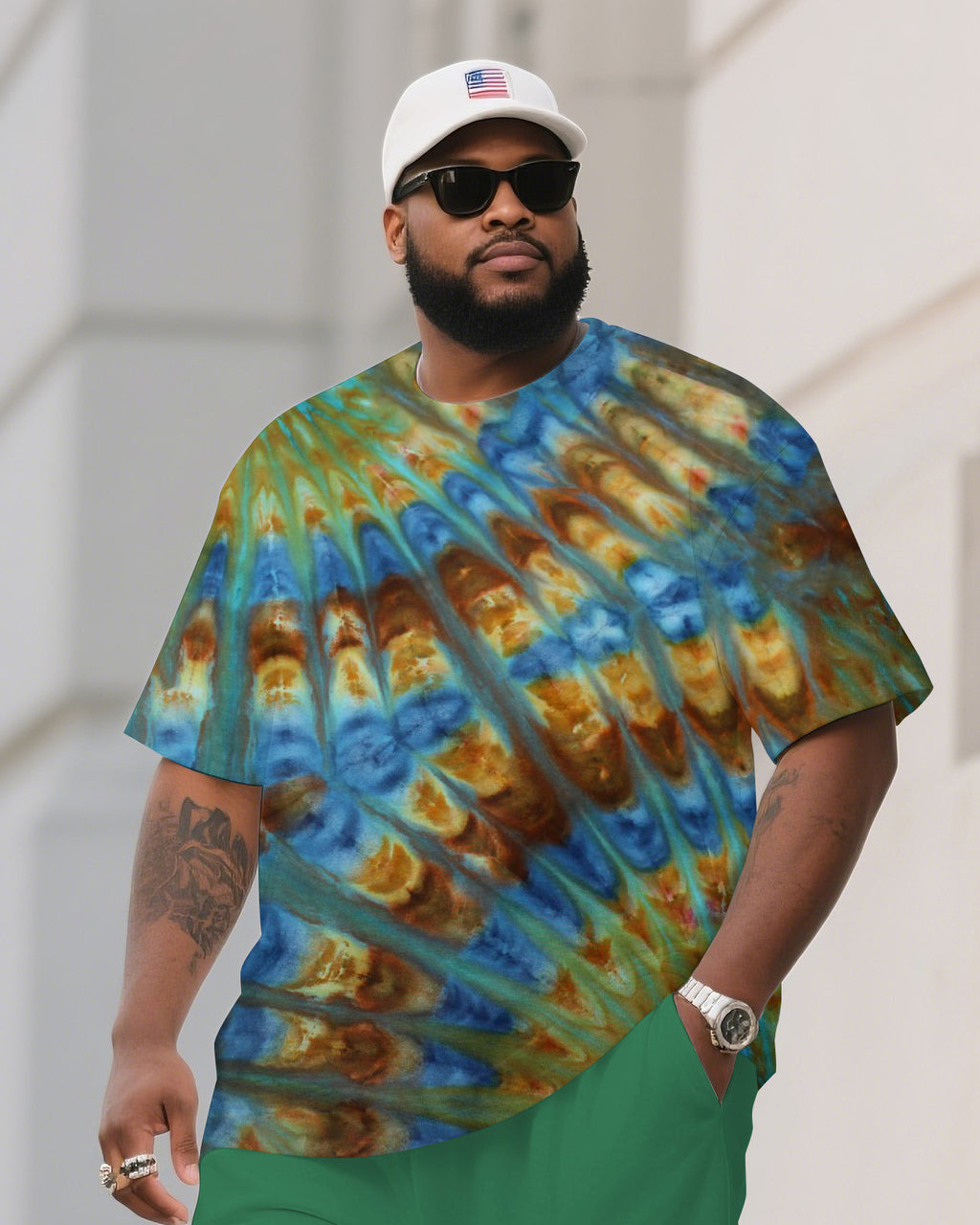 Big & Tall Colorblock Gradient T-Shirt Shorts Set for big men view 1